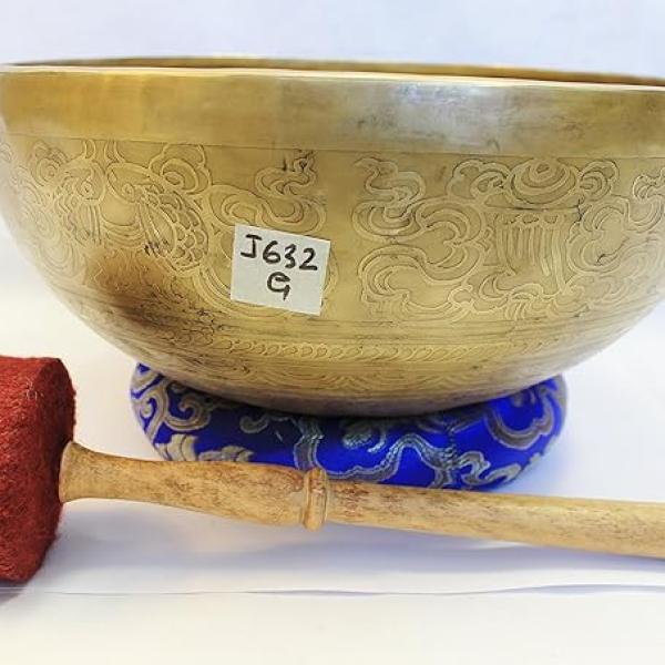 J632 11.0" Energetic Throat 'G' Chakra Healing Hand Hammered Tibetan Singing Bowl Made in Nepal