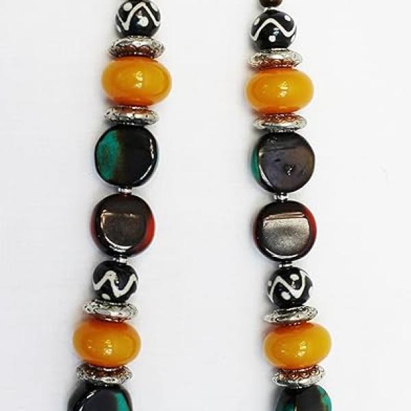 F668 Huge Colorful Beads Tibetan Gypsy Necklase Hand Crafted in Nepal