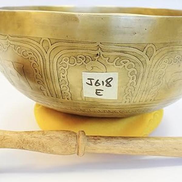 J618 8.5" Energetic Solar E Chakra Healing Hand Hammered Tibetan Singing Bowl Made in Nepal