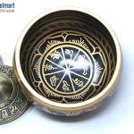 3.75" Exquisite Tibetan Singing Bowl Set for Meditation ~ Mantra Symbols Painted ~ Om Nava Sivaya Tingsha Cymbals ~ Handmade in Nepal by Thamelmart