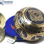 3.75" Exquisite Tibetan Singing Bowl Set for Meditation ~ Mantra Symbols Painted ~ Om Nava Sivaya Tingsha Cymbals ~ Handmade in Nepal by Thamelmart