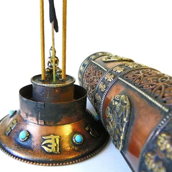 F695 Stunning Tibetan Cylinder Style Incense Burner Hand Crafted in Nepal
