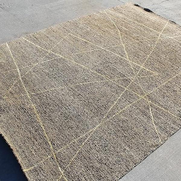 Thamel Mart RST551 One of a Kind Mixed Black Wool/Hemp Tibetan Area Rug 5.7' X 7.8' Handmade in Nepal