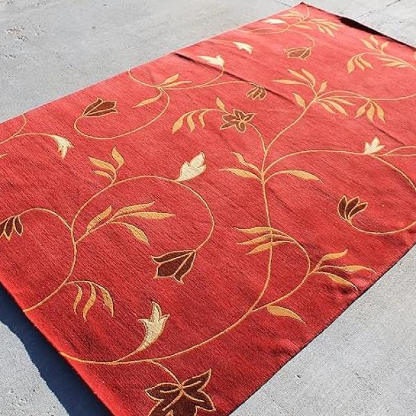 Thamel Mart R3868 Gorgeous Floral Design Hand Made Tibetan Woolen Area Rug 5 Ft X 8 Ft Made in Nepal
