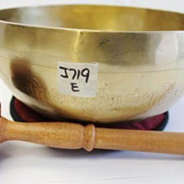 J719 7.75" Energetic Solar 'E'' Chakra Healing Hand Hammered Tibetan Singing Bowl Made in Nepal