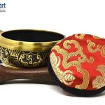 4 Inch Meditation Om Mani Padme Hum Peace Wooden Striker, Om Tingsha" & Cushion