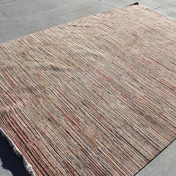 Thamel Mart R4462 Gorgeous Multi Colored Stripped Tibetan Pangden Woolen Area Rug 6' X 9' Handmade in Nepal