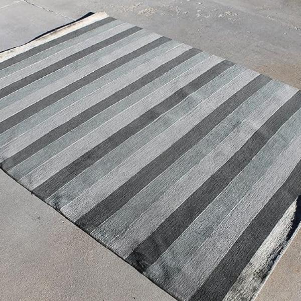 Thamel Mart R1458 Gorgeous Blue Color Stripped Tibetan Wool and Silk Area Rug 5.7' X 8' Handmade in Nepal