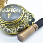 4" Tibetan Meditation Yoga Austomangal Singing Bowl Set with Mallet Cushion (Om Mantra-Tibetan)