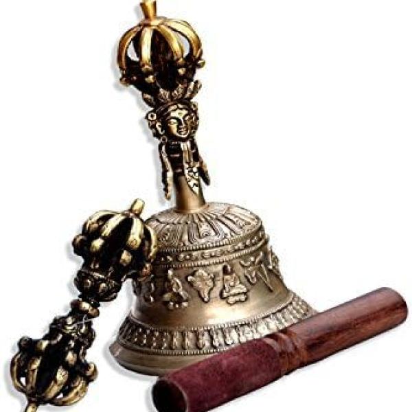 Tibetan Buddhist Meditation Bell and Dorje Set - Bell of Enlightenment from Nepal 7 Inches